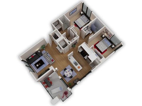 Floor plan for 2 beds, 2 baths, 903 sqft